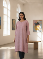 Pink Self Design Regular Fit Kurti
