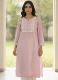 Pink Embellished Cotton Kurti
