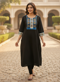 Black Ethnic Print Straight Kurti