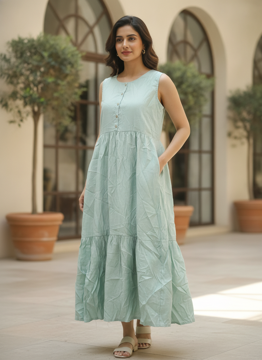 Mint Green Sleeveless Tiered Casual Dress