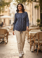 Women's Dark Blue Dragonfly Print Regular Fit Top