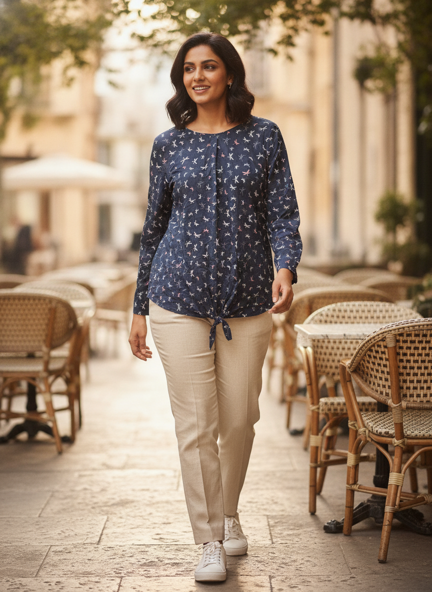 Women's Dark Blue Dragonfly Print Regular Fit Top