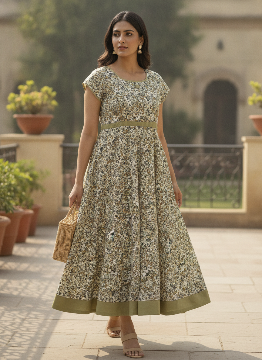 Women's Floral Printed Flared Casual Dress