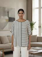 Black and White Striped Relaxed Fit Top