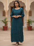 Teal Embellished Textured Kurti