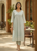 Sky Blue Embroidered Cotton Kurti