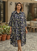 Navy Blue Floral Printed Relaxed Fit Dress