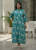 Turquoise Floral Print Cotton Kurti for Women