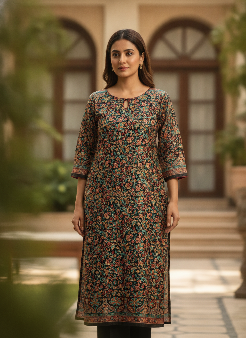 Multi-colored Ethnic Print Straight Kurti
