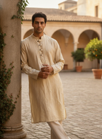 Light Beige Striped Regular Fit Kurta
