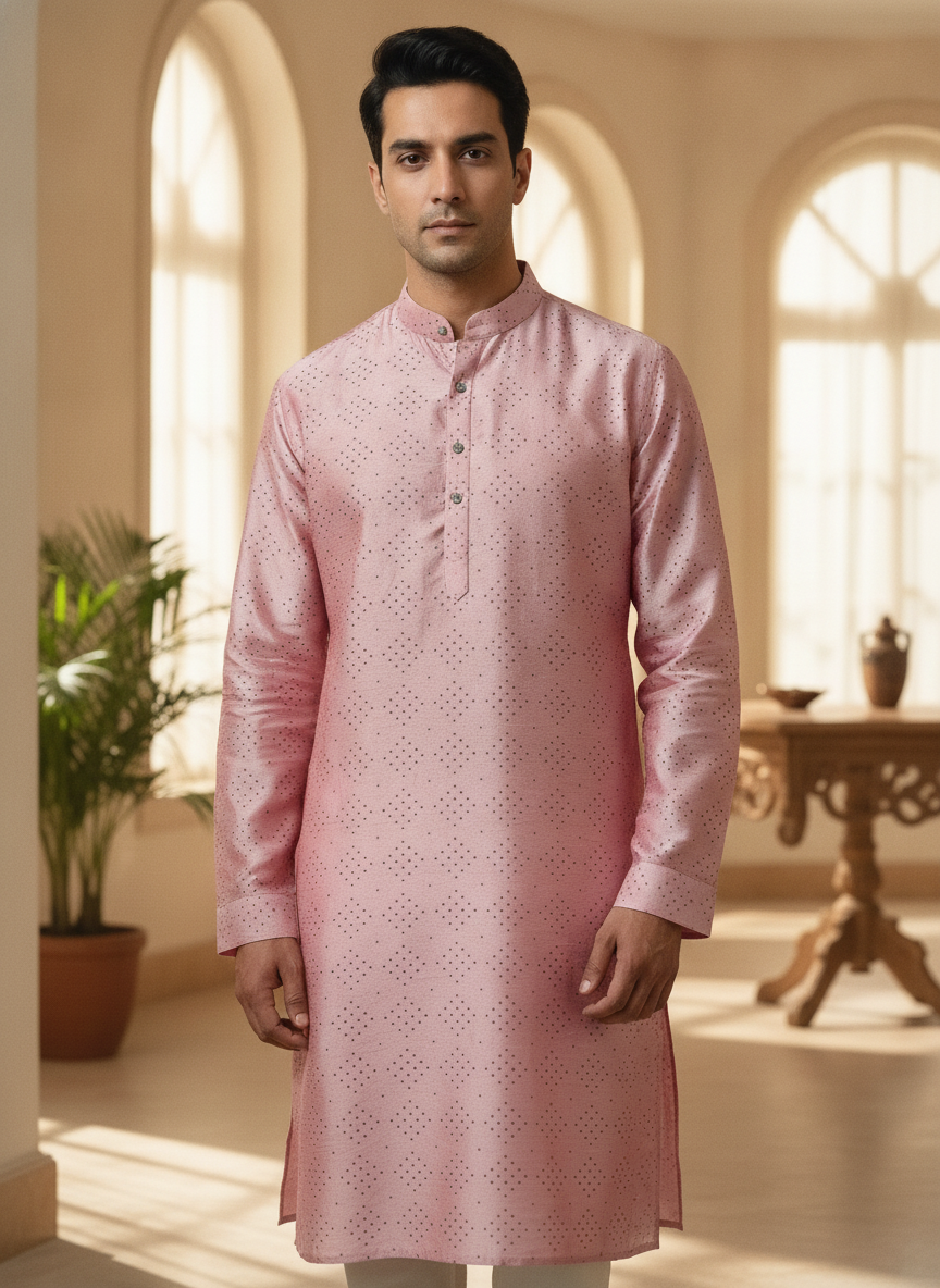 Pink Polka Dot Silk Kurta