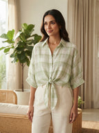 Light Green Plaid Relaxed Fit Casual Shirt