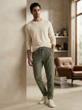 Olive Textured Relaxed Fit Casual Trousers