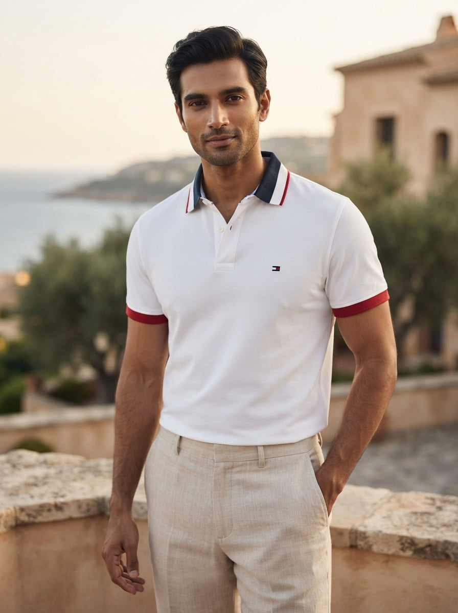 Tommy Hilfiger White Polo T-Shirt with Contrast Collar