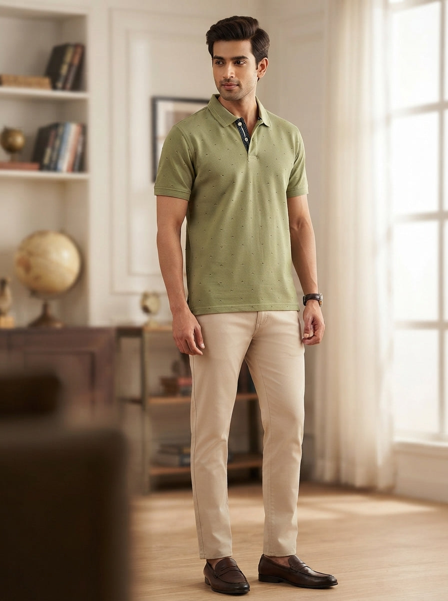 Olive Self-Design Polo T-Shirt