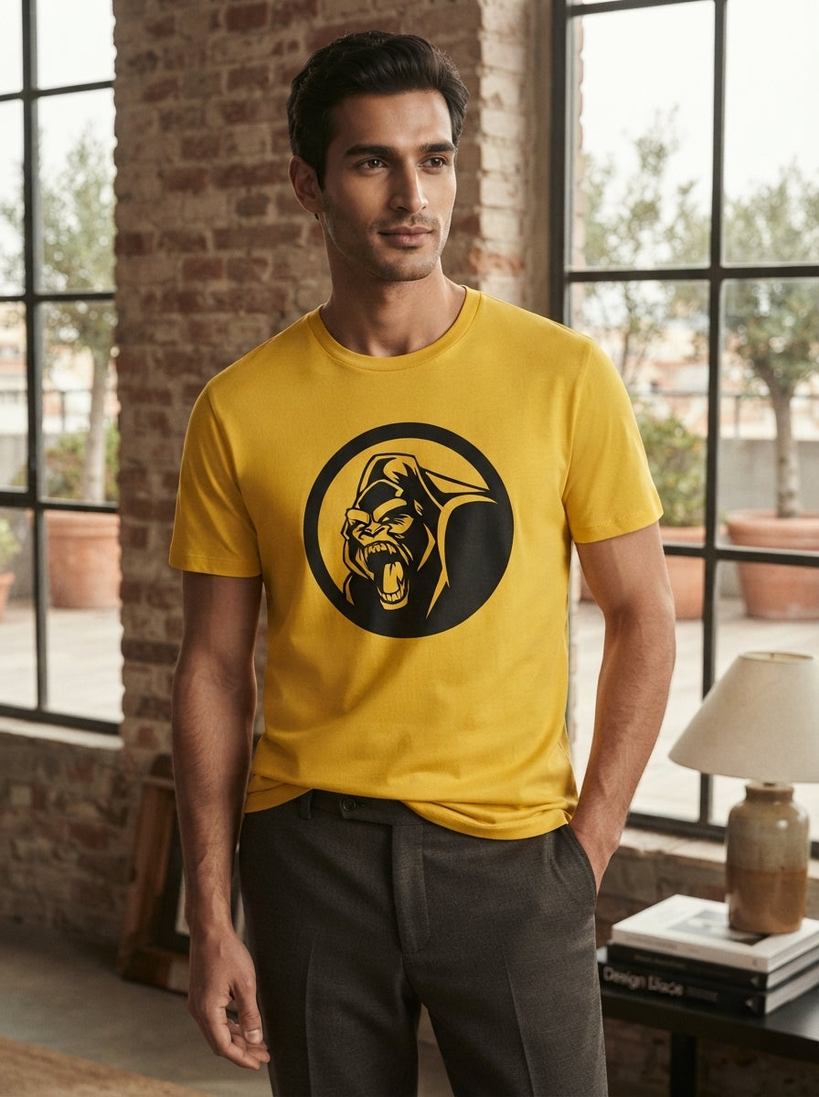 Angry Gorilla Graphic Printed Yellow Tshirt