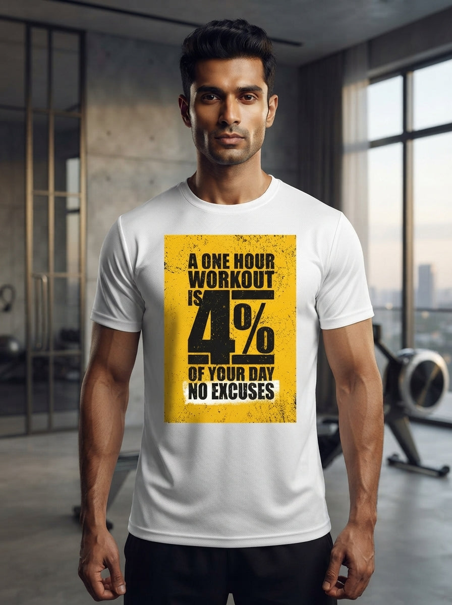 A One Hour Workout is 4% of your Day White Dry-Fit T-Shirt