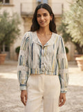 Abstract Print Multi-Color Top with Crochet Details