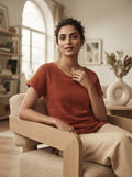 Rust Self-Design Knit Regular Fit Top