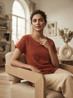 Rust Self-Design Knit Regular Fit Top