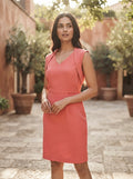Coral Solid Sleeveless Regular Fit Dress