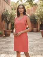 Coral Solid Sleeveless Regular Fit Dress