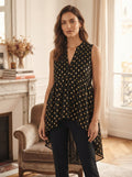 Women's Black Gold Polka Dot Sleeveless High-Low Top