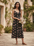 Black Floral Printed A-line Midi Dress