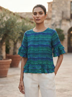Women's Multi-Color Striped Ruffle Sleeve Top