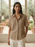 Cream Geometric Print Casual Shirt