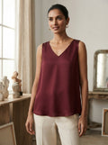 Women's Burgundy V-Neck Sleeveless Relaxed Fit Top
