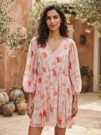 Women's Pink Floral Printed Casual Dress