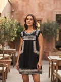 Black Ethnic Print Embroidered Relaxed Fit Dress