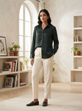 Dark Green Solid Polyester Casual Shirt