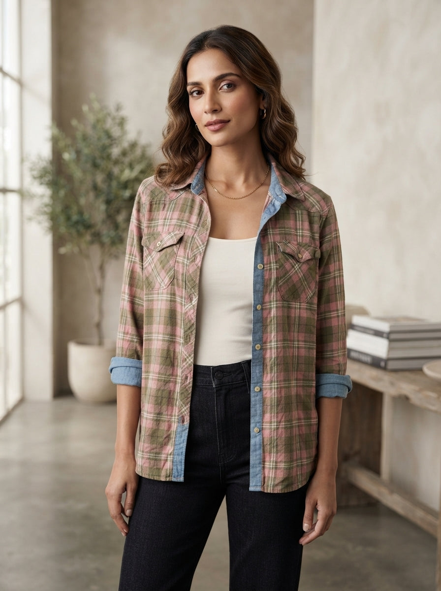 Women's Multi-Color Plaid Casual Button-Up Shirt