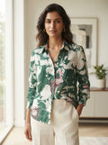 Women's Dark Green Floral Printed Casual Shirt