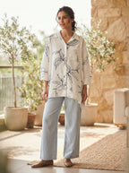 White Floral Printed Oversized Casual Shirt