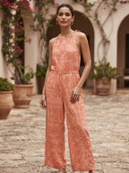 Peach Printed Halter Neck Jumpsuit