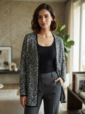 Women's Grey Abstract Print Relaxed Fit Cardigan