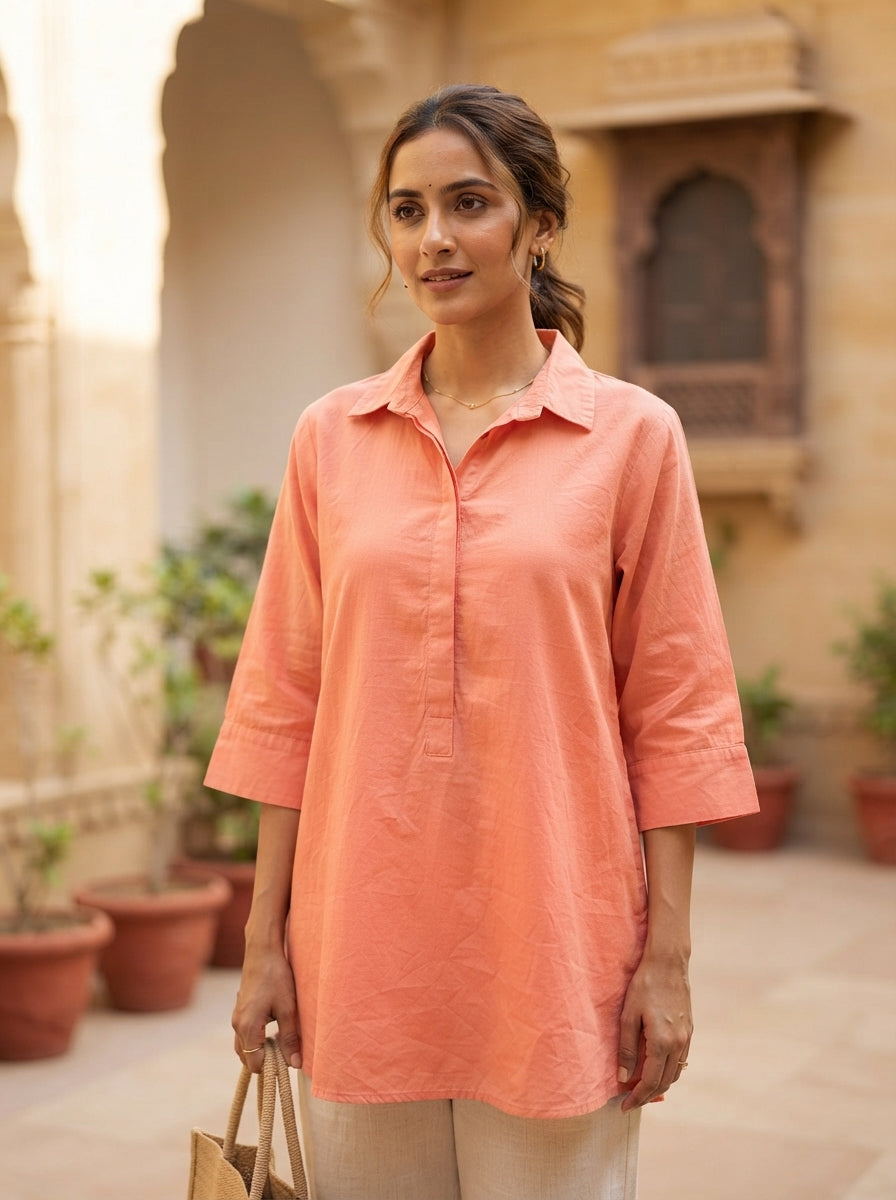 Peach Solid Relaxed Fit Tunic Top
