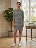 Black & White Geometric Print Round Neck Casual Dress