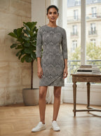 Black & White Geometric Print Round Neck Casual Dress