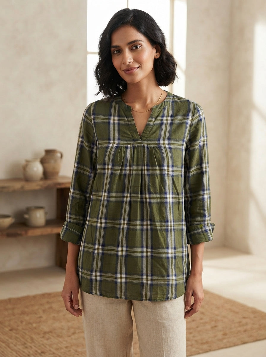 Olive Plaid Regular Fit Casual Shirt