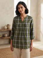 Olive Plaid Regular Fit Casual Shirt