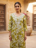 Women's Olive Green Ethnic Embroidered Kurti