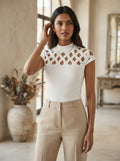 White Cut-Out Mock Neck Sleeveless Top