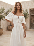 White Solid Off-Shoulder Casual Dress