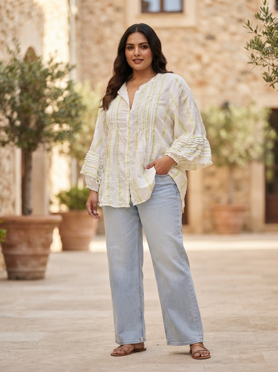 White Striped Relaxed Fit Casual Top