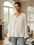 White Relaxed Fit Ruffled Blouse