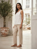 White Solid Sleeveless Relaxed Fit Top